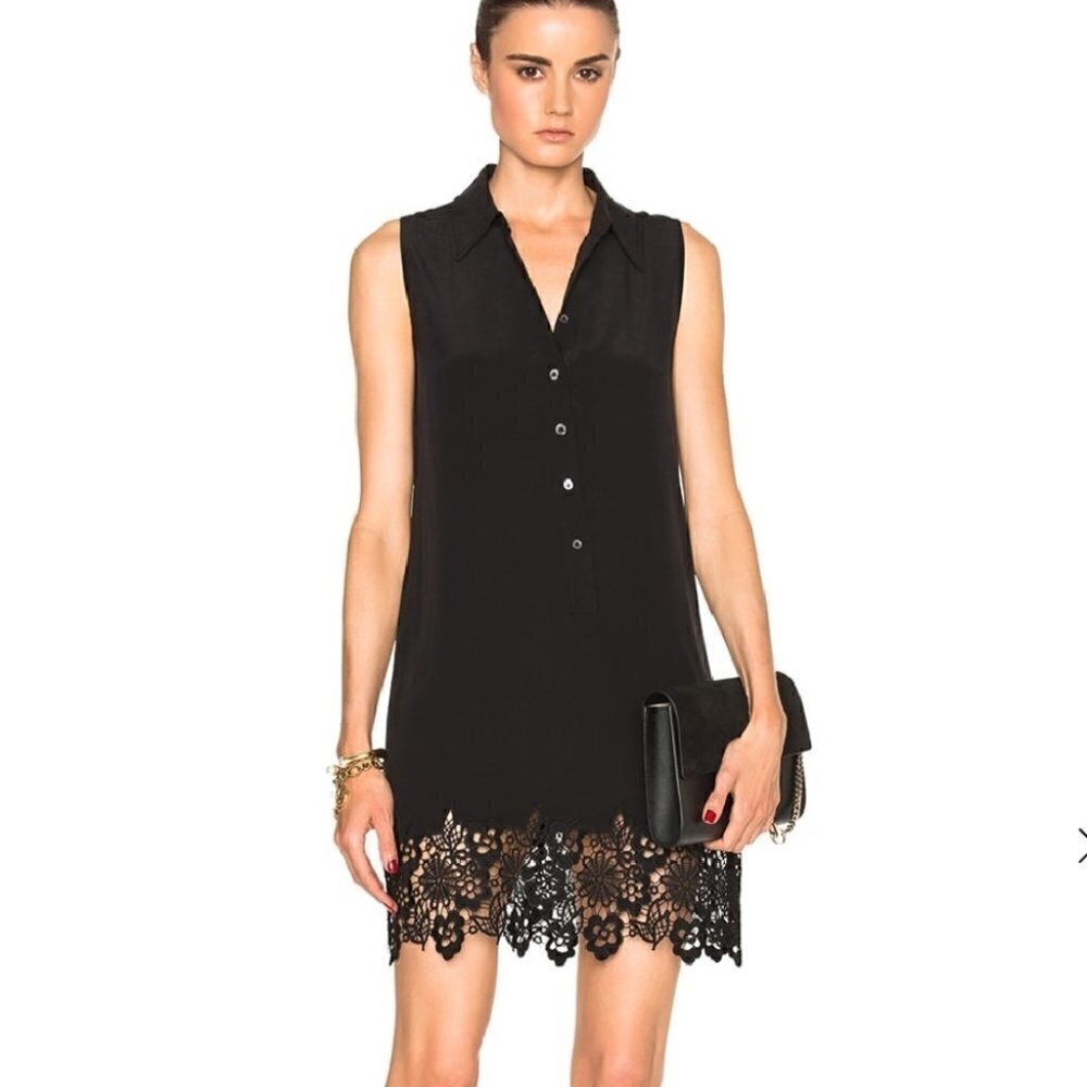 EQUIPMENT Femme Silk Dress XS Black Lace Hem